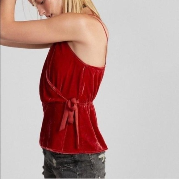 Express Red-Orange Velvet Strappy Wrap Camisole - Picture 3 of 14